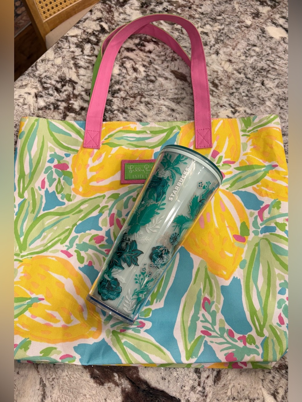 Starbucks cup, and Lilly Pulitzer tote bundle